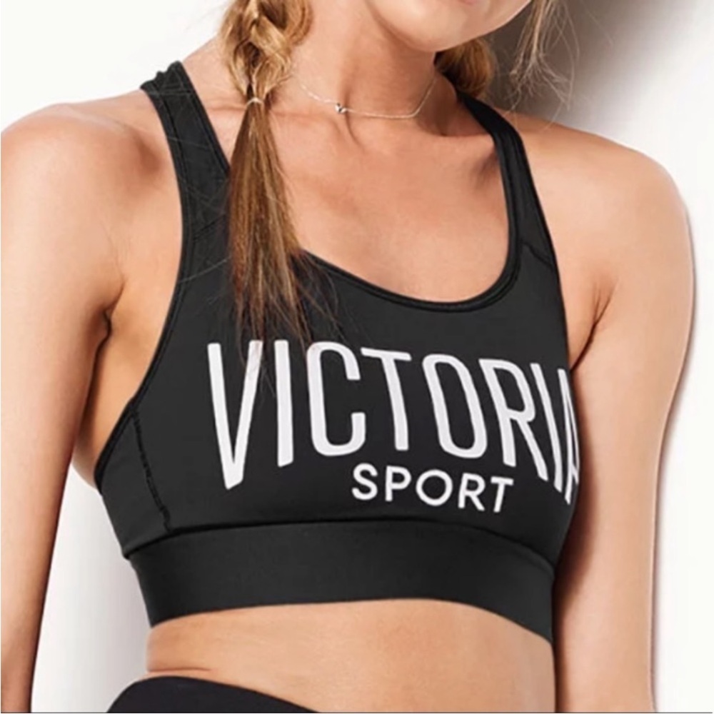 Victoria's Secret Sport Logo Strappy Racerback Sports Bra Black/White Size Small